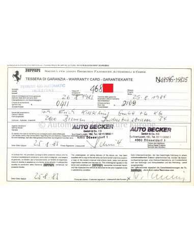 1983 FERRARI 400 AUTOMATIC WARRANTY...