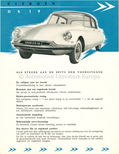1956 CITROEN DS 19 DATENBLATT...