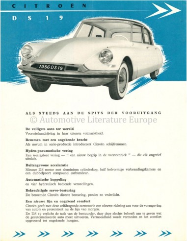 1956 CITROEN DS 19 LEAFLET NEDERLANDS