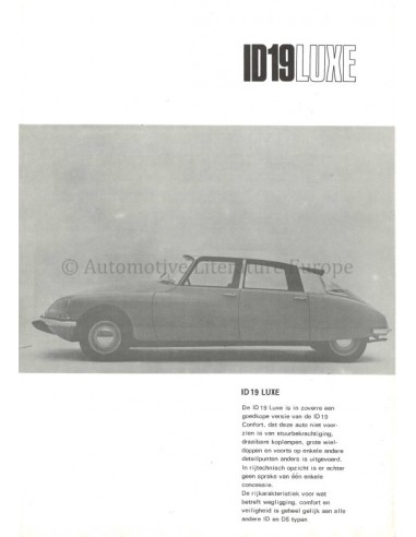 1959 CITROEN ID 19 LUXE DATENBLATT...