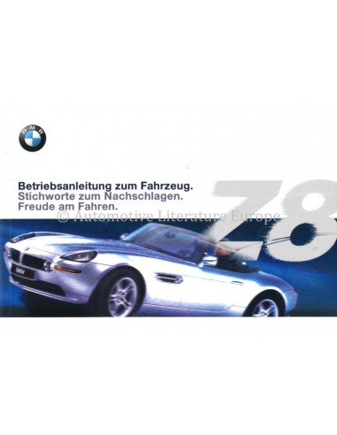 2000 BMW Z8 OWNERS MANUAL HANDBOOK...