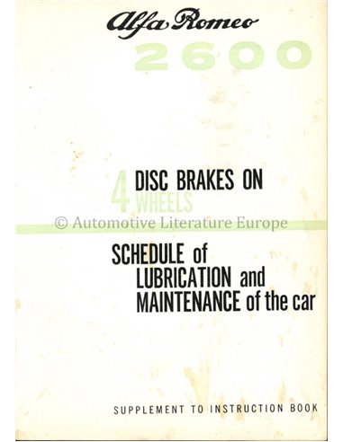 1965 ALFA ROMEO 2600 VERKORT INSTRUCTIEBOEKJE ENGELS
