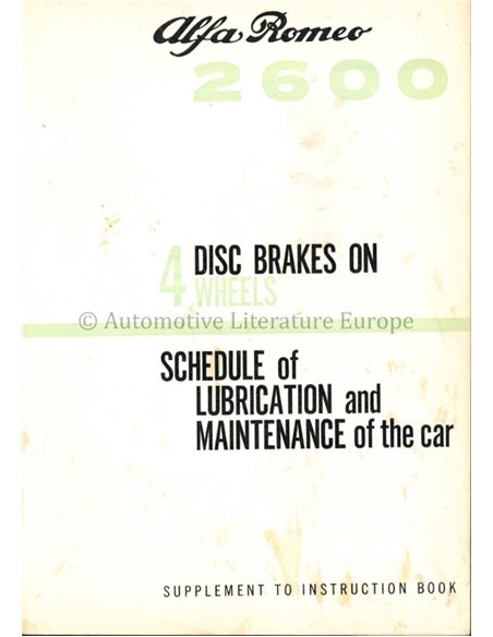 1965 ALFA ROMEO 2600 VERKORT INSTRUCTIEBOEKJE ENGELS