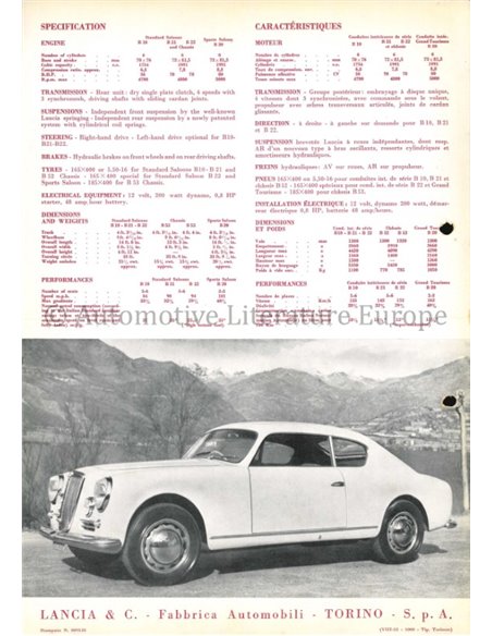 1952 LANCIA AURELIA LEAFLET ENGLISH