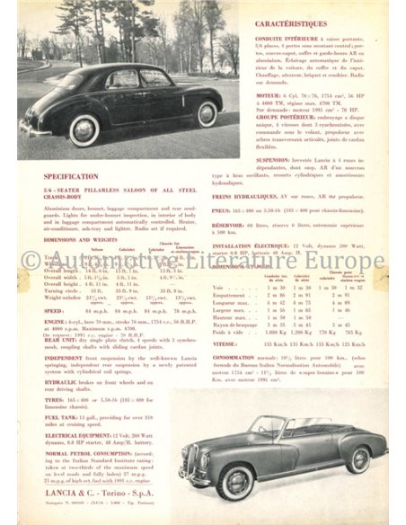 1950 LANCIA AURELIA LEAFLET ENGLISH