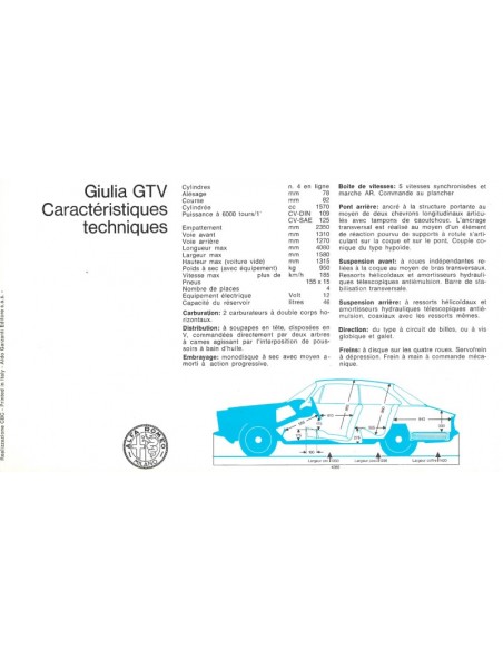 1967 ALFA ROMEO GIULIA GT VELOCE BROCHURE FRENCH