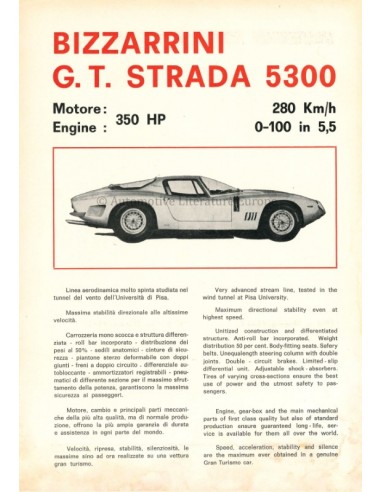 1965 BIZZARRINI GT STRADA 5300 LEAFLET