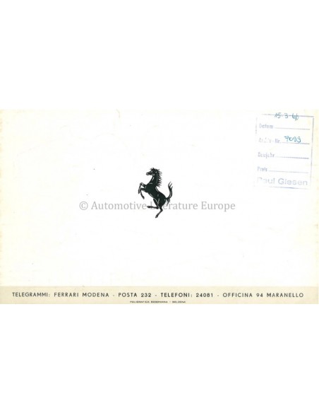 1953 FERRARI 375 MILLEMIGLIA BROCHURE ITALIAANS