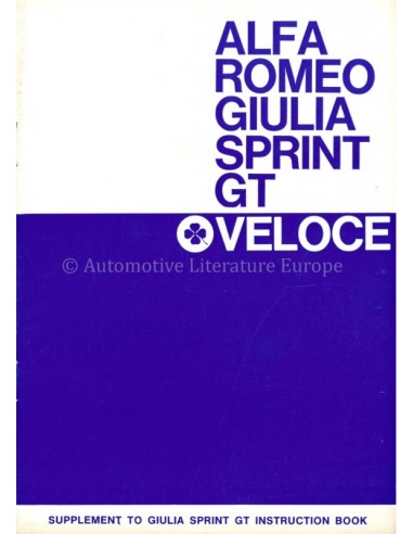 1968 ALFA ROMEO GIULIA SPRINT GT VELOCE SUPPLEMENT OWNERS MANUAL ENGLISH