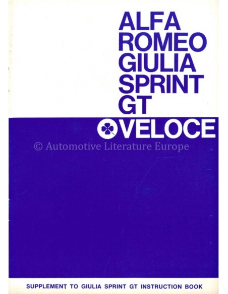1968 ALFA ROMEO GIULIA SPRINT GT VELOCE ZUSATZ BETRIEBSANLEITUNG ENGLISCH