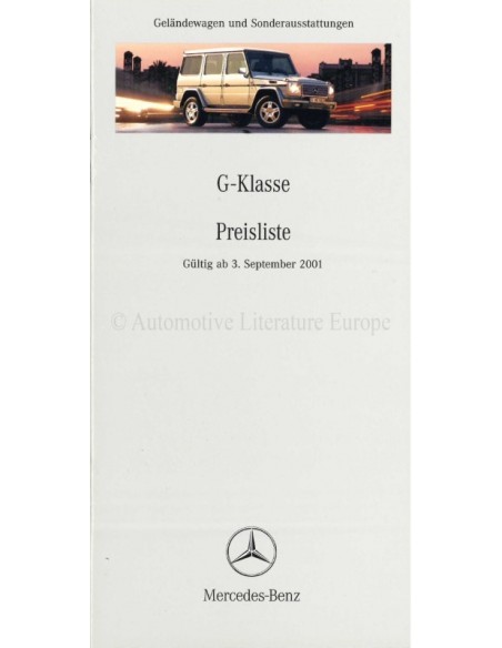 2001 MERCEDES BENZ G KLASSE HARDCOVER PROSPEKT ENGLISCH