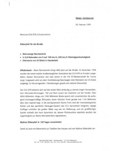 1999 MERCEDES BENZ AMG CLK GTR PRESSEMAPPE DEUTSCH 2