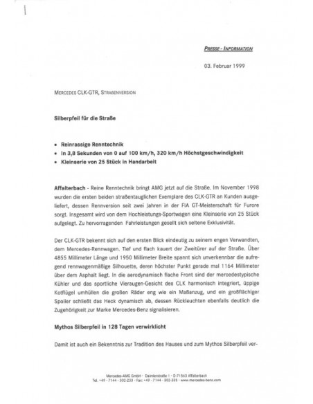 1999 MERCEDES BENZ AMG CLK GTR PERSMAP DUITS