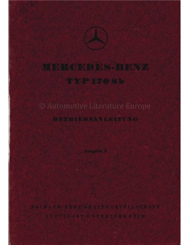 1952 MERCEDES BENZ TYPE 170 SB INSTRUCTIEBOEKJE DUITS