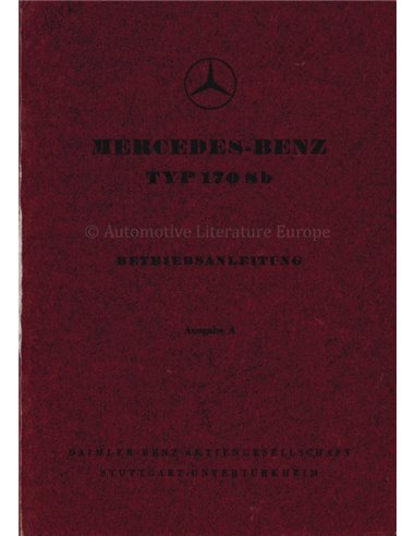 1952 MERCEDES BENZ TYPE 170 SB OWNERS MANUAL GERMAN