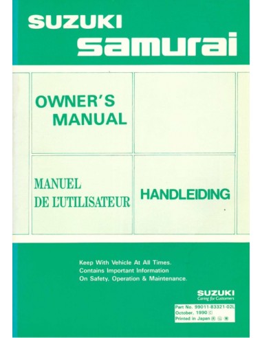 1990 SUZUKI SAMURAI HANDBUCH NIEDERLÄNDISCH ENGLISCH FRANZOSISCH