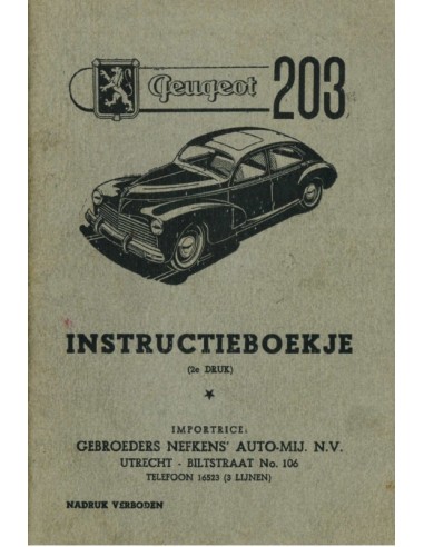 1956 PEUGEOT 203 INSTRUCTIEBOEKJE...