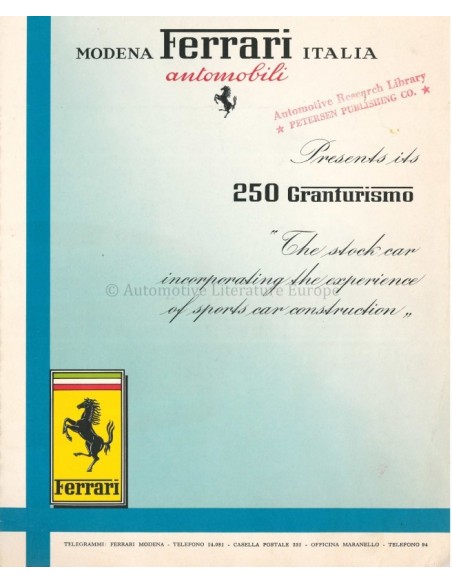 1956 FERRARI 250 GRANTURISMO BROCHURE ENGELS