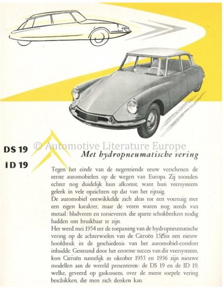 1956 CITROEN DS 19 / ID 19 DATENBLATT NIEDERLÄNDISCH