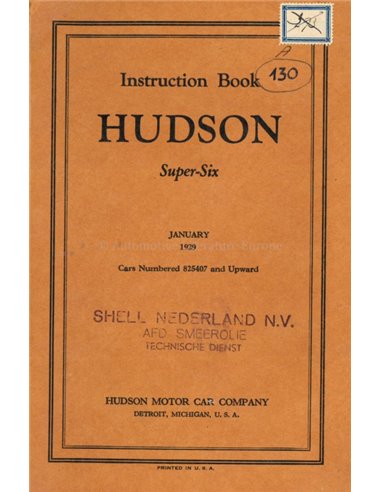 1929 HUDSON SUPER SIX INSTRUCTIEBOEKJE ENGELS