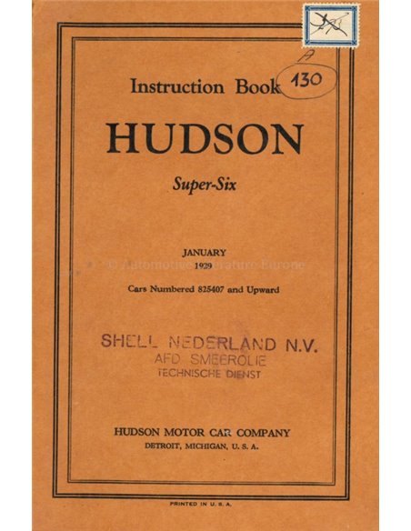 1929 HUDSON SUPER SIX OWNER'S MANUAL ENGLISH
