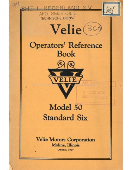 1928 VELIE MODEL 50 OWNER'S MANUAL ENGLISH