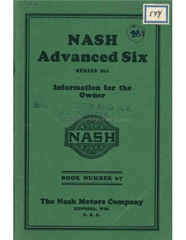1926 NASH ADVANCED SIX BETRIEBSANLEITUNG ENGLISCH