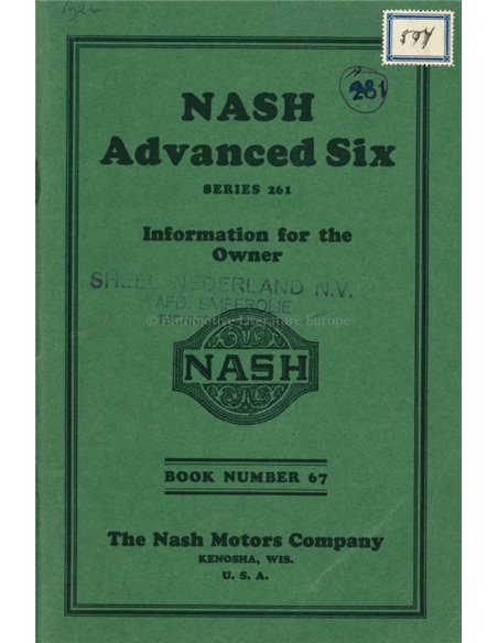 1926 NASH ADVANCED SIX OWNERS MANUAL ENGLISH