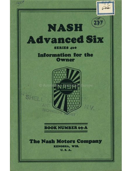 1929 NASH ADVANCED SIX BETRIEBSANLEITUNG ENGLISCH