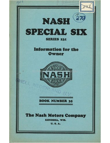 1926 NASH SPECIAL SIX BETRIEBSANLEITUNG ENGLISCH