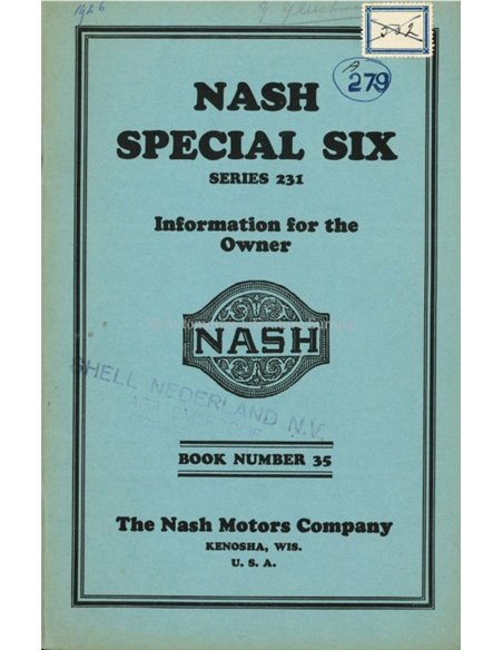 1926 NASH SPECIAL SIX INSTRUCTIEBOEKJE ENGELS