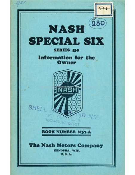 1929 NASH SPECIAL SIX INSTRUCTIEBOEKJE ENGELS