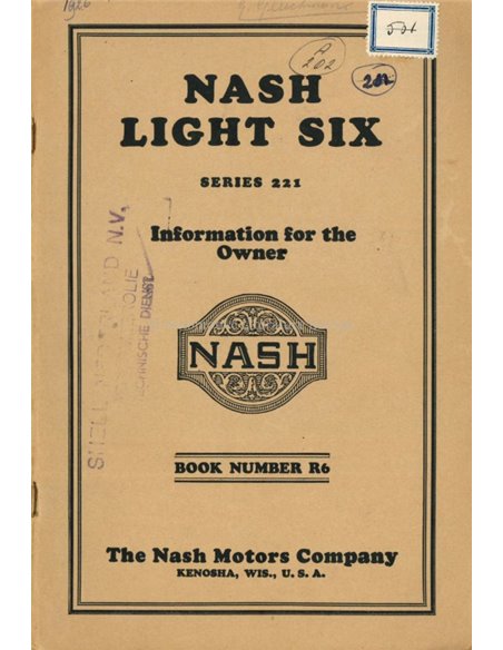 1926 NASH LIGHT SIX BETRIEBSANLEITUNG ENGLISCH