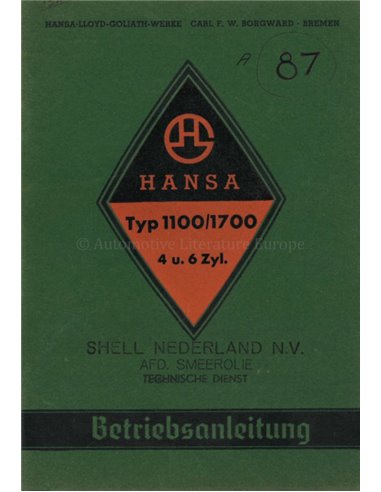 1938 HANSA 1100 / 1700 BETRIEBSANLEITUNG DEUTSCH