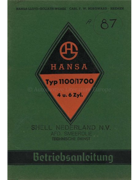 1938 HANSA 1100 / 1700 INSTRUCTIEBOEKJE DUITS