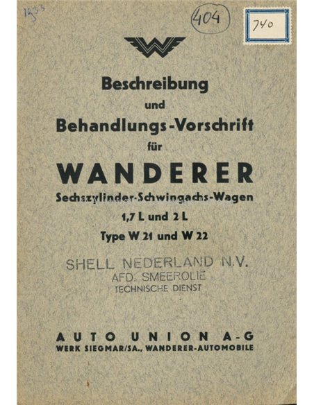 1933 WANDERER BETRIEBSANLEITUNG DEUTSCH