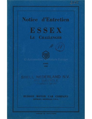 1929 ESSEX LE CHALLENGER OWNERS MANUAL FRENCH