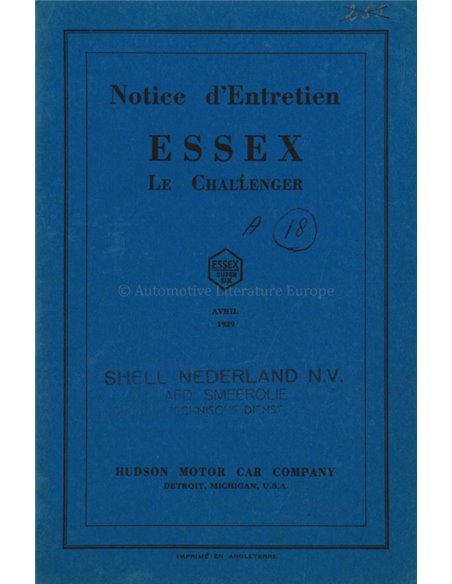 1929 ESSEX LE CHALLENGER OWNERS MANUAL FRENCH