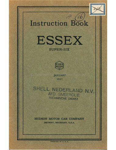 1927 ESSEX SUPER SIX OWNERS MANUAL ENGLISH