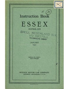 1930 ESSEX SUPER SIX INSTRUCTIEBOEKJE ENGELS