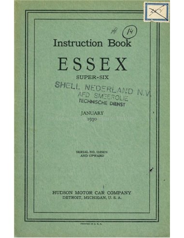 1930 ESSEX SUPER SIX OWNERS MANUAL ENGLISH