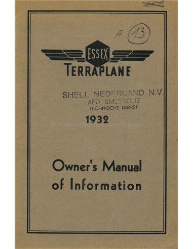 1932 ESSEX TERRAPLANE INSTRUCTIEBOEKJE ENGELS
