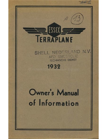 1932 ESSEX TERRAPLANE BETRIEBSANLEITUNG ENGLISCH