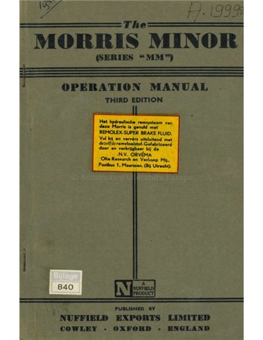 1950 MORRIS MINOR OWNERS MANUAL ENGLISH