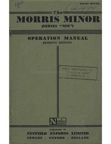 1952 MORRIS MINOR OWNERS MANUAL ENGLISH