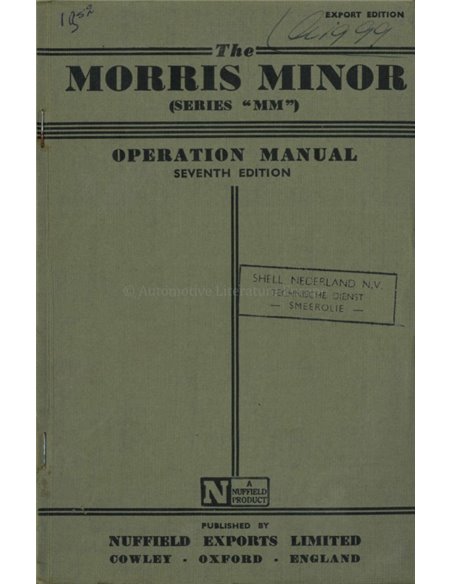 1952 MORRIS MINOR OWNERS MANUAL ENGLISH
