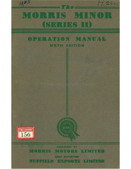 1955 MORRIS MINOR OWNERS MANUAL ENGLISH