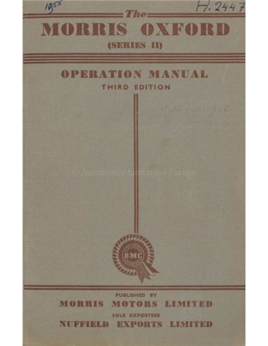 1955 MORRIS OXFORD OWNERS MANUAL ENGLISH