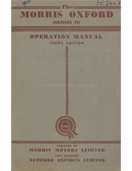 1955 MORRIS OXFORD BETRIEBSANLEITUNG ENGLISCH