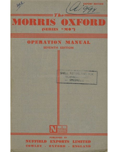 1952 MORRIS OXFORD BETRIEBSANLEITUNG ENGLISCH
